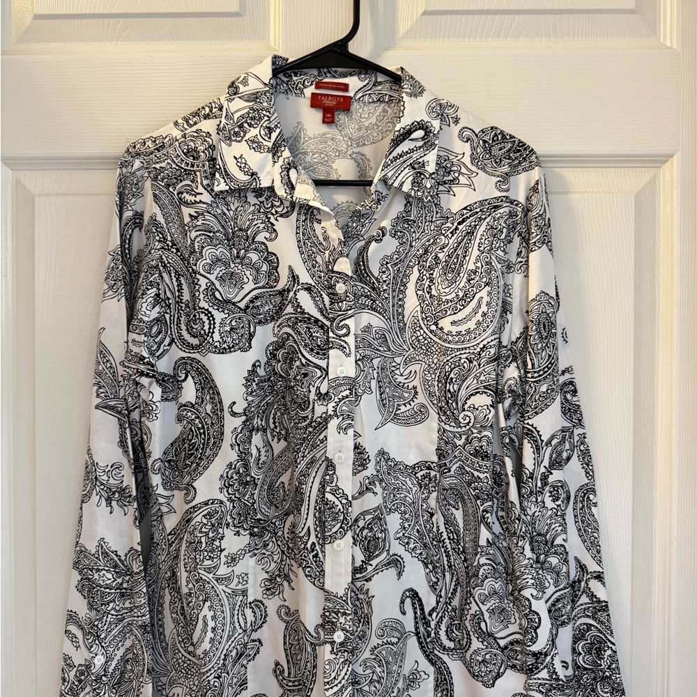 Talbots Monochrome Paisley Button Down Shirt
